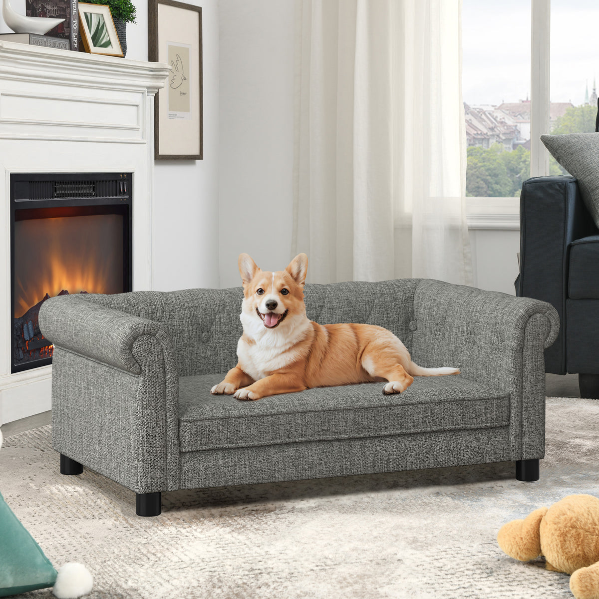 Cama sofá elevada para perro Lino gris